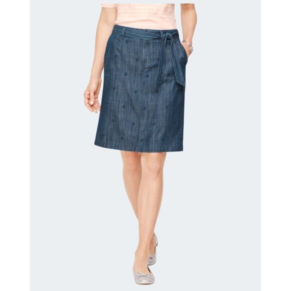 Talbots Embroidered Daisy A-Line Skirt Chambray Blue 8P - Picture 11 of 13